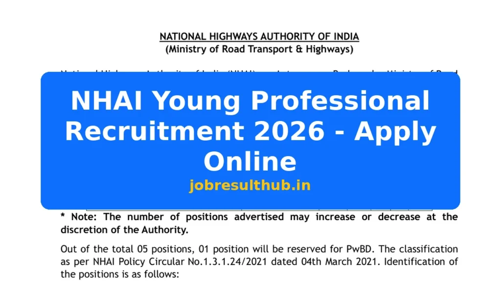 NHAI Young Professional Recruitment 2026 - Apply Online - 2026 Posts