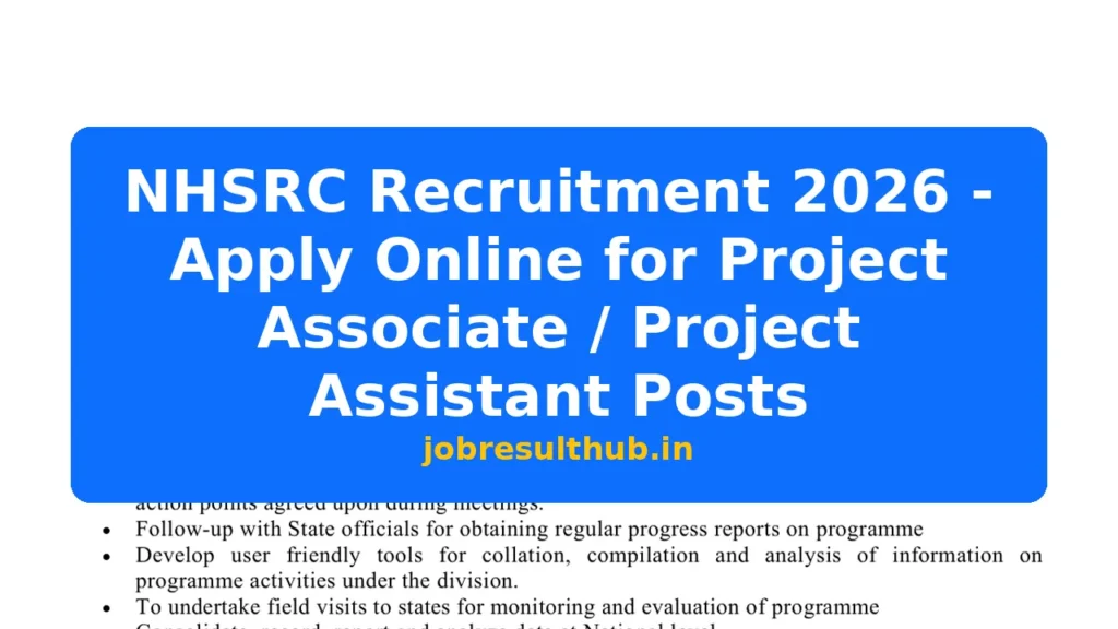 NHSRC Recruitment 2026 - Apply Online for Project Associate / Project Assistant Posts - 2026 Posts