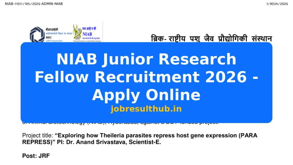 NIAB Junior Research Fellow Recruitment 2026 - Apply Online - 2026 Posts