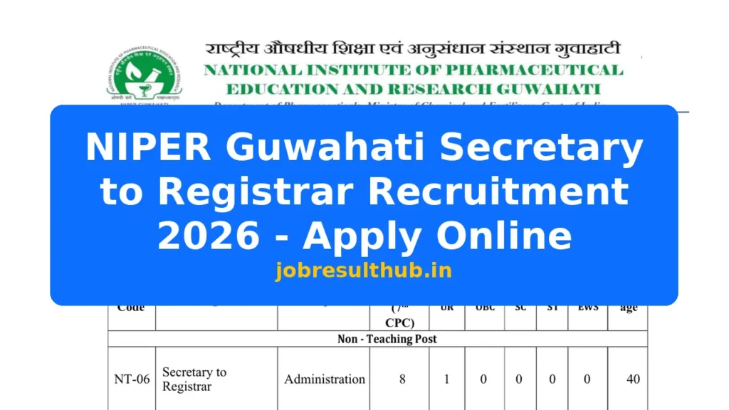 NIPER Guwahati Secretary to Registrar Recruitment 2026 - Apply Online - 2026 Posts