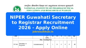 NIPER Guwahati Secretary to Registrar Recruitment 2026 - Apply Online - 2026 Posts