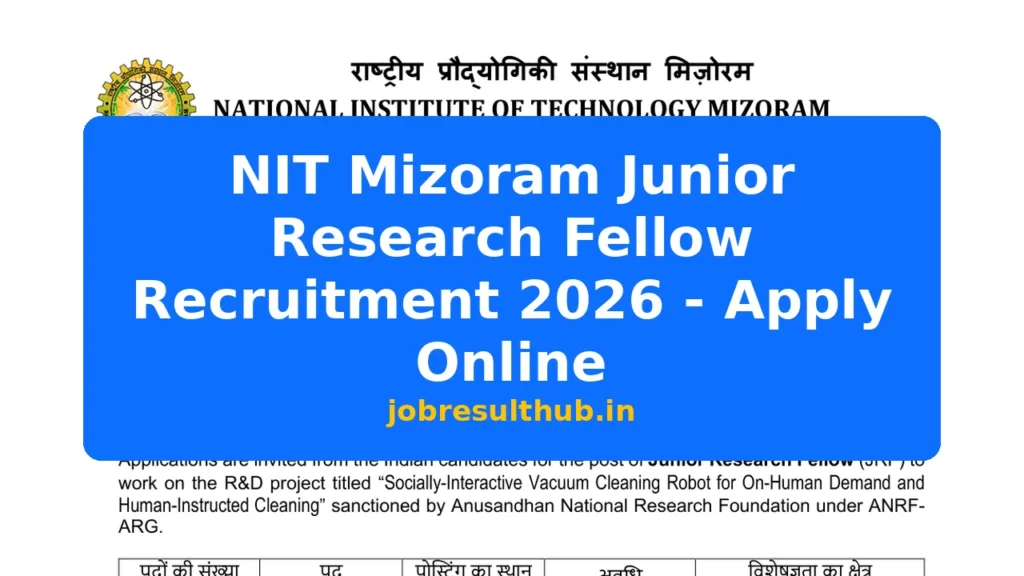 NIT Mizoram Junior Research Fellow Recruitment 2026 - Apply Online - 2026 Posts