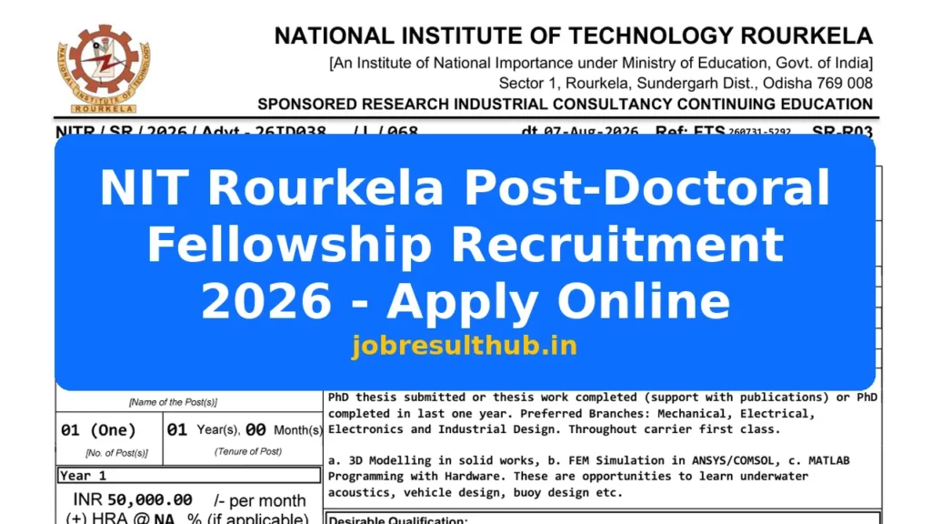 NIT Rourkela Post-Doctoral Fellowship Recruitment 2026 - Apply Online - 2026 Posts