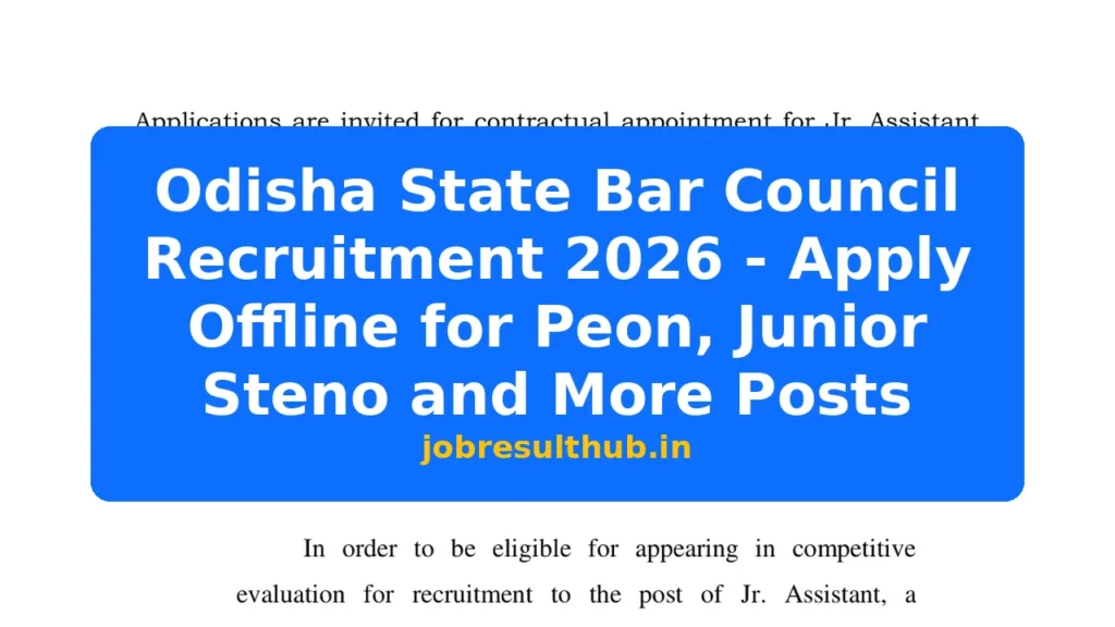 Odisha State Bar Council Recruitment 2026 - Apply Offline for Peon, Junior Steno and More Posts - 2026 Posts