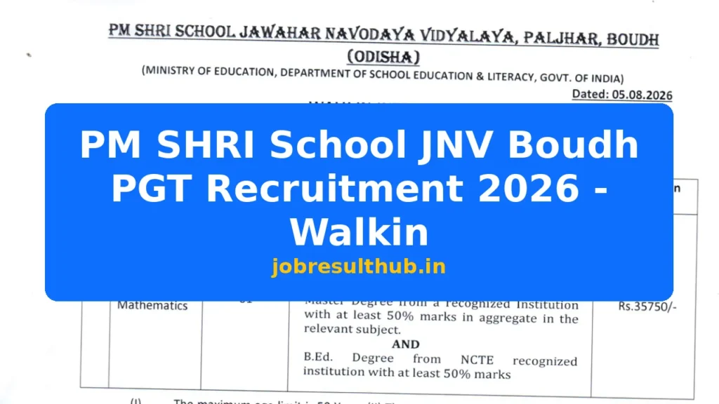 PM SHRI School JNV Boudh PGT Recruitment 2026 - Walkin - 2026 Posts