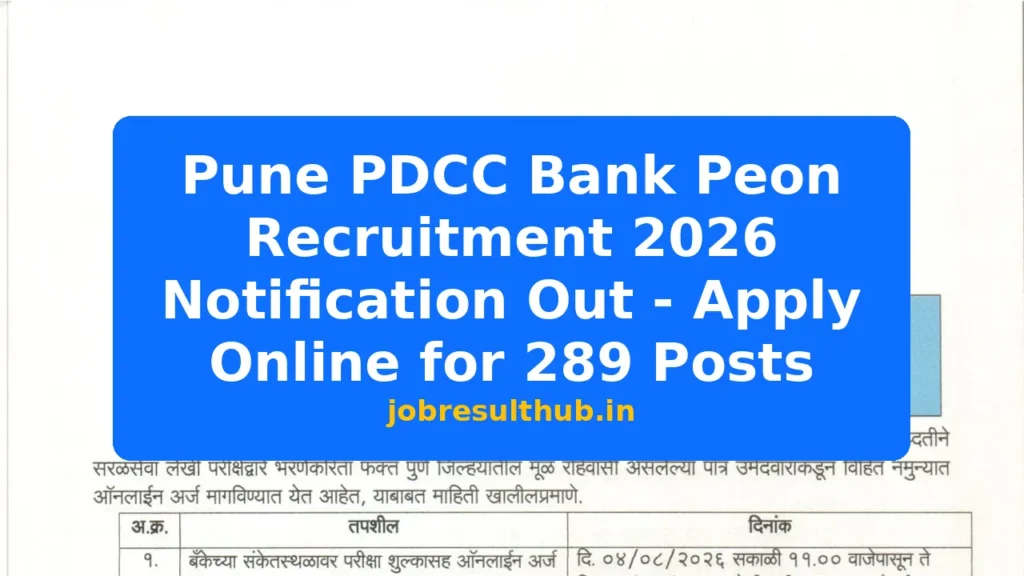 Pune PDCC Bank Peon Recruitment 2026 Notification Out - Apply Online for 289 Posts - 2026 Posts