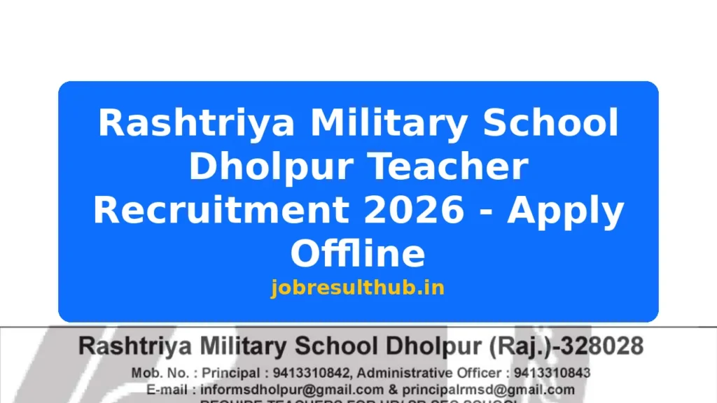 Rashtriya Military School Dholpur Teacher Recruitment 2026 - Apply Offline - 2026 Posts