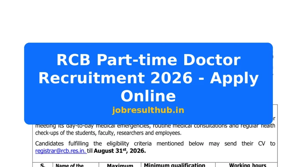 RCB Part-time Doctor Recruitment 2026 - Apply Online - 2026 Posts