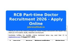 RCB Part-time Doctor Recruitment 2026 - Apply Online - 2026 Posts