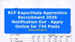 RCF Kapurthala Apprentice Recruitment 2026 Notification Out - Apply Online for 734 Posts - 2026 Posts