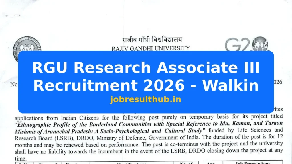 RGU Research Associate III Recruitment 2026 - Walkin - 2026 Posts