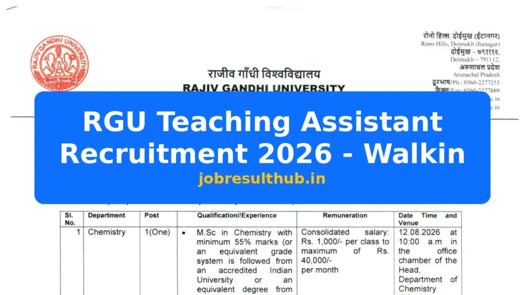 RGU Teaching Assistant Recruitment 2026 - Walkin - 2026 Posts