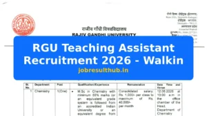 RGU Teaching Assistant Recruitment 2026 - Walkin - 2026 Posts
