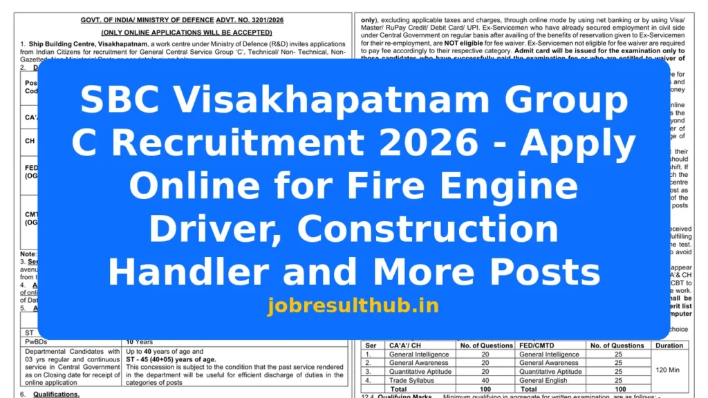 SBC Visakhapatnam Group C Recruitment 2026 - Apply Online for Fire Engine Driver, Construction Handler and More Posts - 2026 Posts