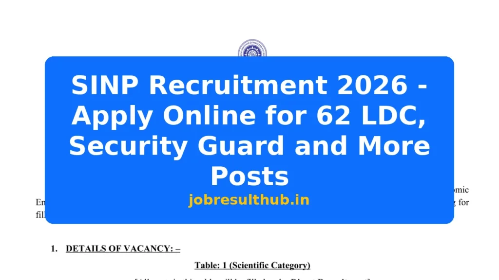 SINP Recruitment 2026 - Apply Online for 62 LDC, Security Guard and More Posts - 62 Posts
