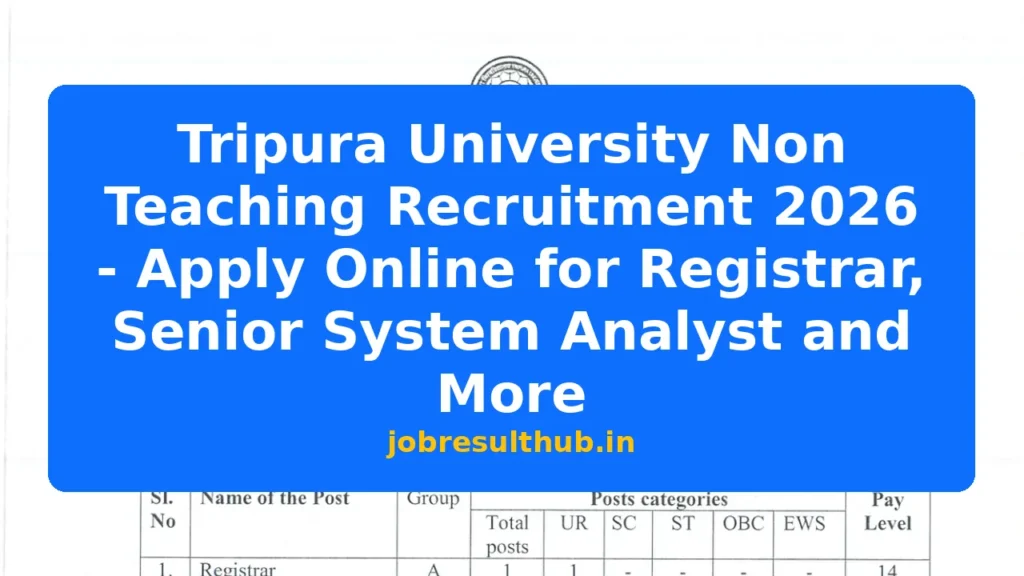 Tripura University Non Teaching Recruitment 2026 - Apply Online for Registrar, Senior System Analyst and More - 2026 Posts