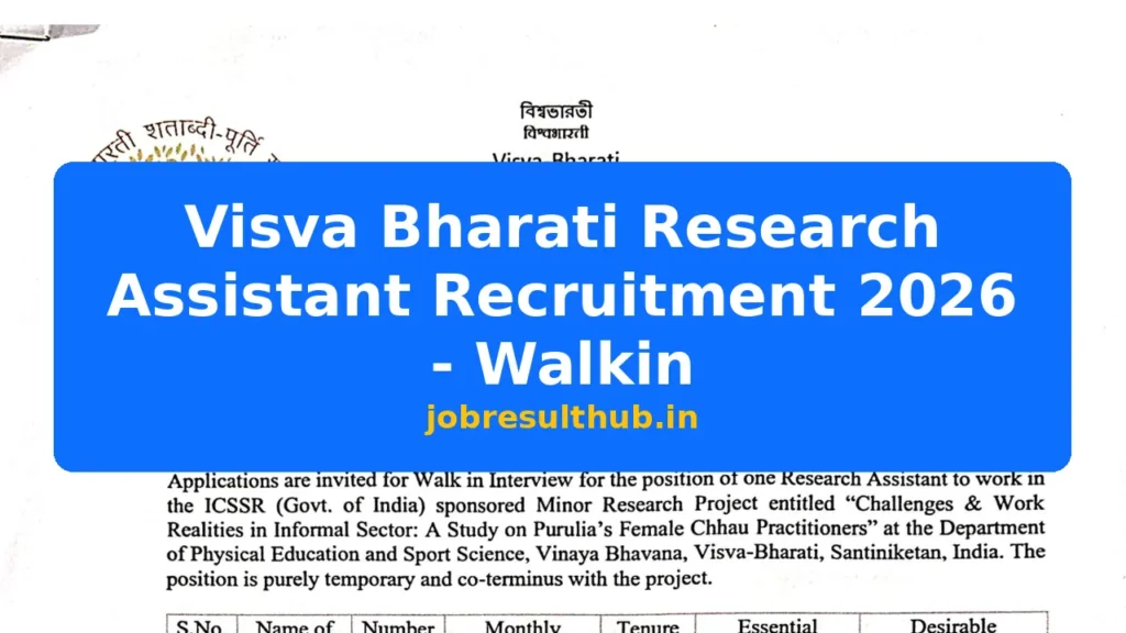 Visva Bharati Research Assistant Recruitment 2026 - Walkin - 2026 Posts