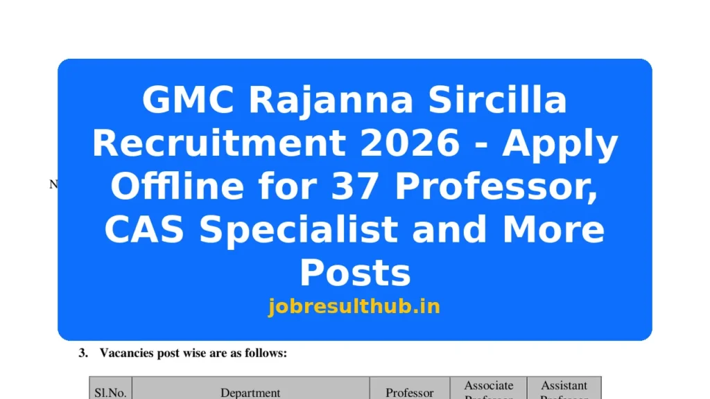 GMC Rajanna Sircilla Recruitment 2026 - Apply Offline for 37 Professor, CAS Specialist and More Posts - 2026 Posts