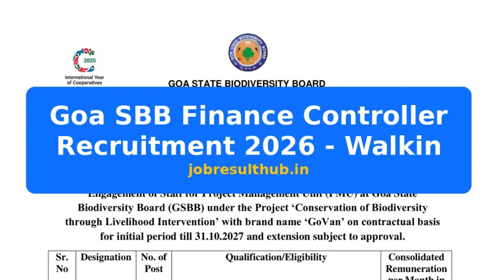 Goa SBB Finance Controller Recruitment 2026 - Walkin - 2026 Posts