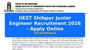 IIEST Shibpur Junior Engineer Recruitment 2026 - Apply Online - 2026 Posts