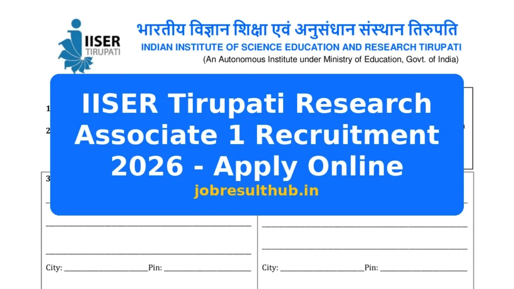 IISER Tirupati Research Associate 1 Recruitment 2026 - Apply Online - 2026 Posts