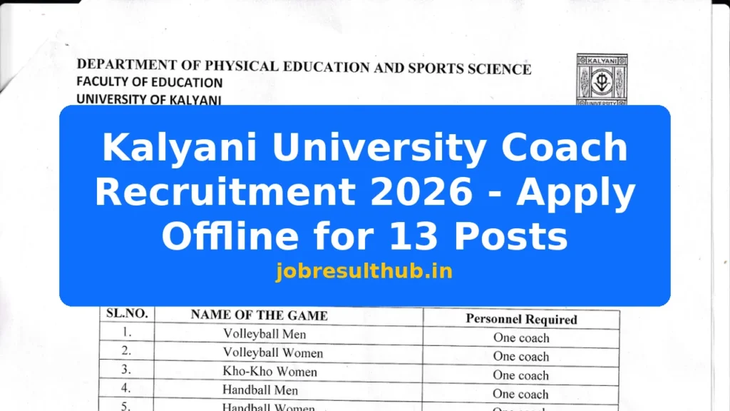 Kalyani University Coach Recruitment 2026 - Apply Offline for 13 Posts - 2026 Posts