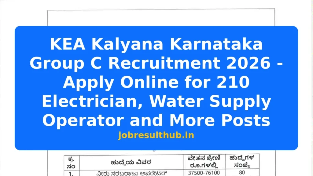 KEA Kalyana Karnataka Group C Recruitment 2026 - Apply Online for 210 Electrician, Water Supply Operator and More Posts - 210 Posts