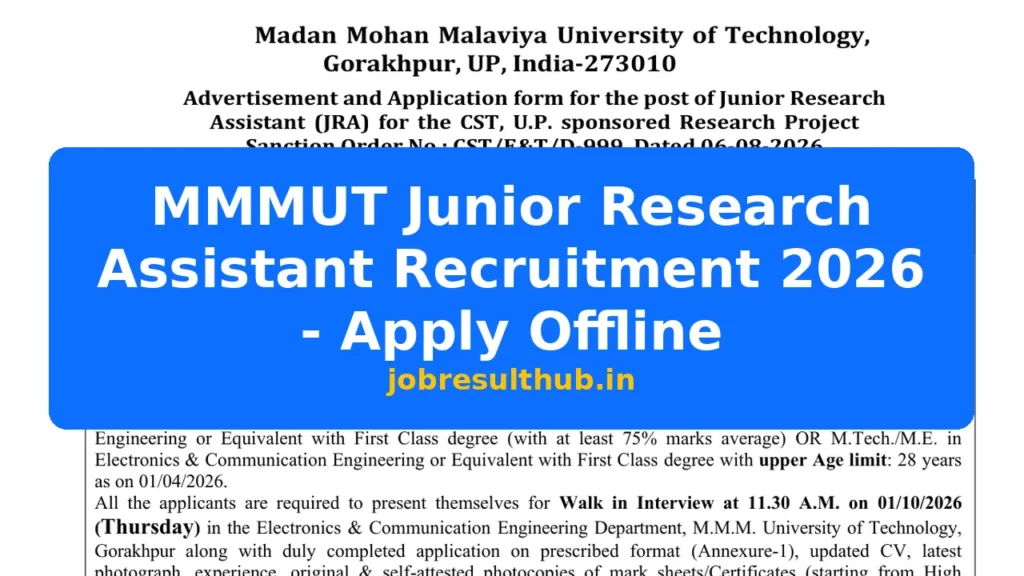 MMMUT Junior Research Assistant Recruitment 2026 - Apply Offline - 2026 Posts