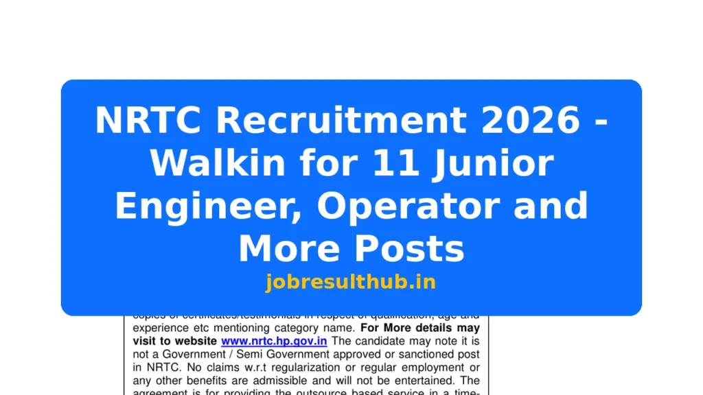 NRTC Recruitment 2026 - Walkin for 11 Junior Engineer, Operator and More Posts - 2026 Posts
