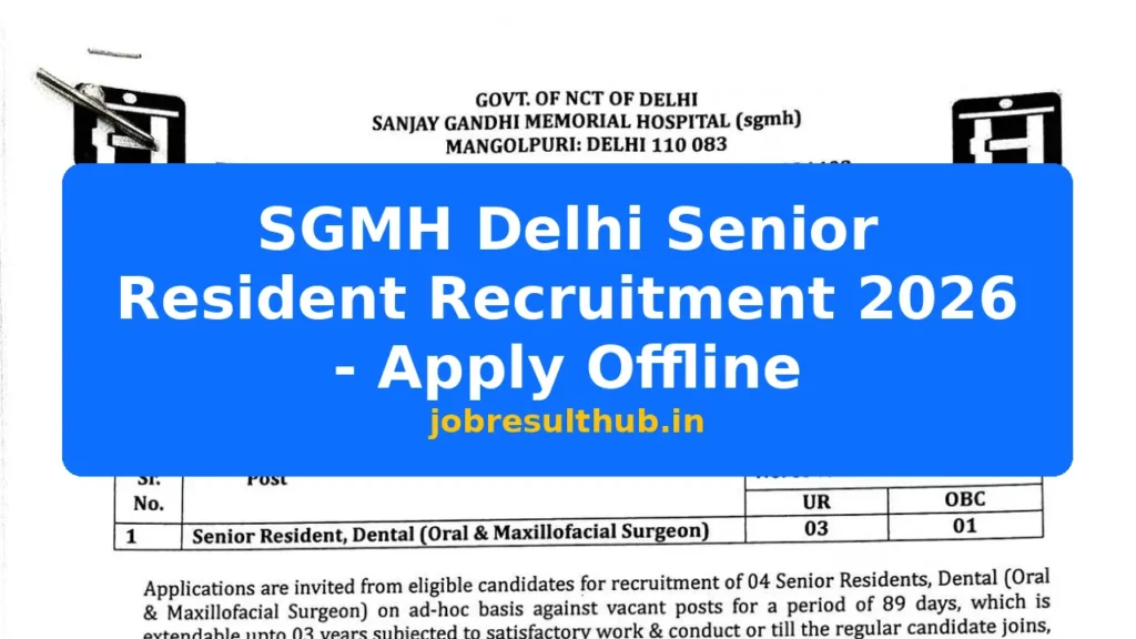 SGMH Delhi Senior Resident Recruitment 2026 - Apply Offline - 2026 Posts