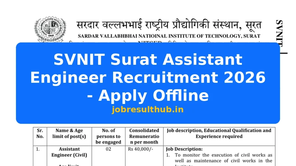 SVNIT Surat Assistant Engineer Recruitment 2026 - Apply Offline - 2026 Posts