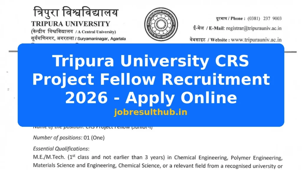 Tripura University CRS Project Fellow Recruitment 2026 - Apply Online - 2026 Posts