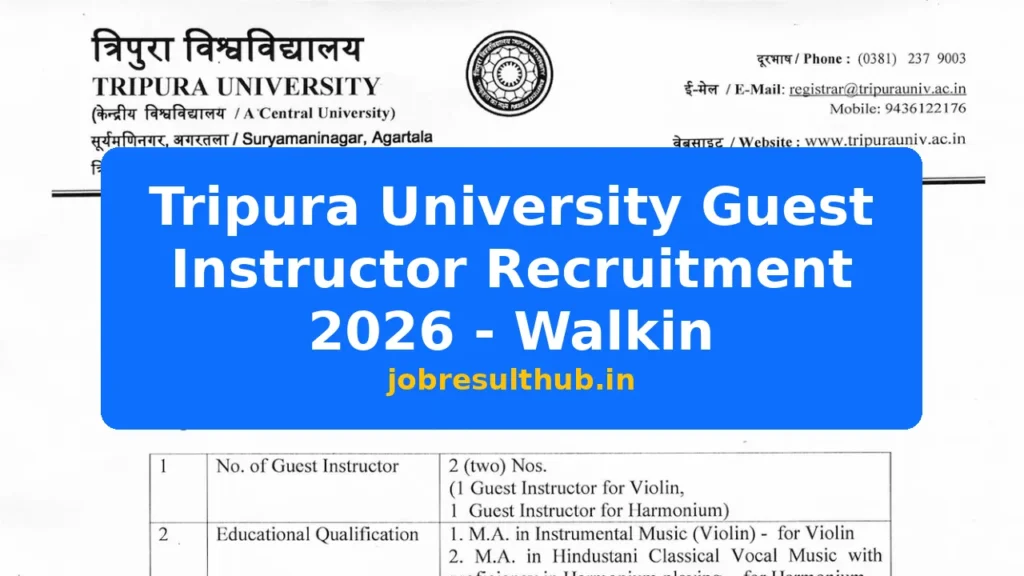 Tripura University Guest Instructor Recruitment 2026 - Walkin - 2026 Posts