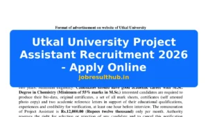 Utkal University Project Assistant Recruitment 2026 - Apply Online - 2026 Posts