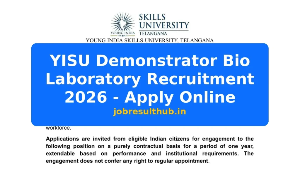 YISU Demonstrator Bio Laboratory Recruitment 2026 - Apply Online - 2026 Posts
