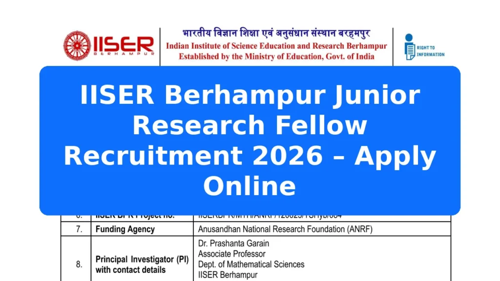 IISER Berhampur Junior Research Fellow Recruitment 2026 – Apply Online Featured Image