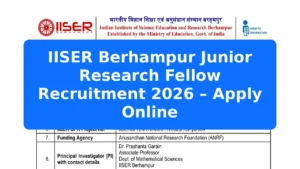 IISER Berhampur Junior Research Fellow Recruitment 2026 – Apply Online Featured Image