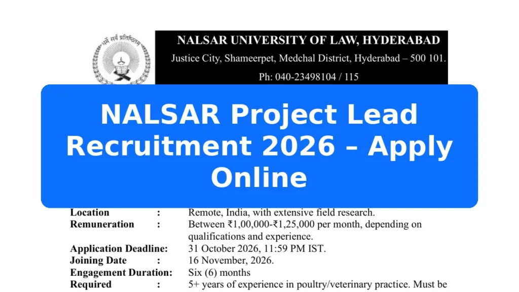 NALSAR Project Lead Recruitment 2026 – Apply Online Featured Image